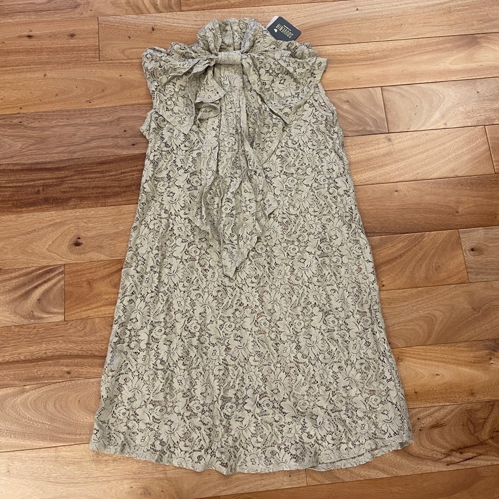 NWT Souvenir Italy Lace Bow Neckline Beige Dress XS S